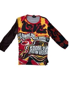 Vintage Custo Barcelona Graphic Print Long Sleeve Top - Rare Red/black Medium